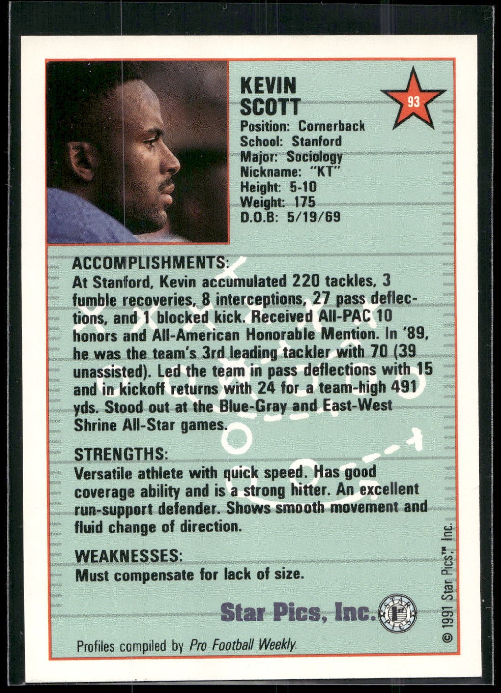 1991 Star Pics #93 Kevin Scott