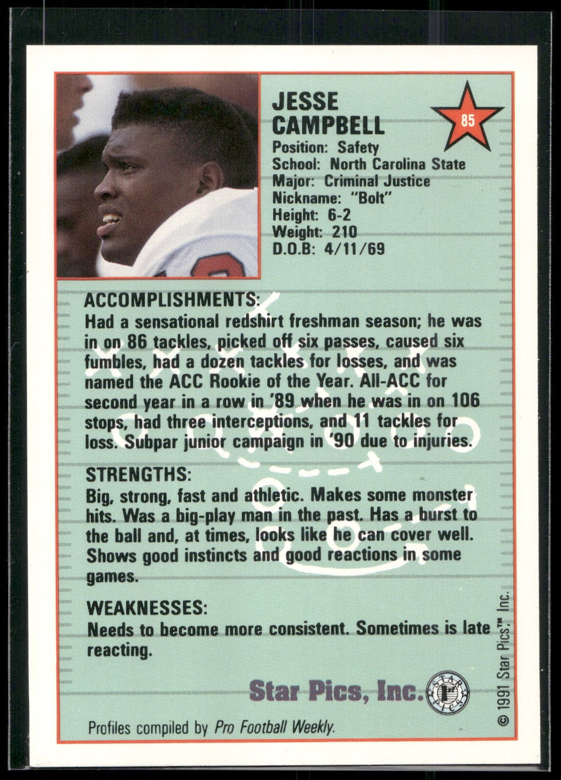 1991 Star Pics #85 Jesse Campbell
