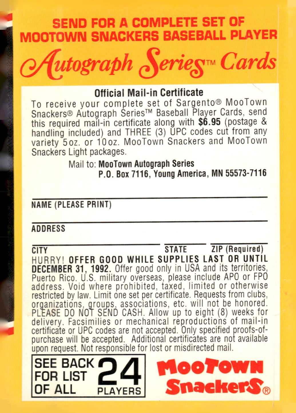 1992 MooTown Snackers #15 Andre Dawson