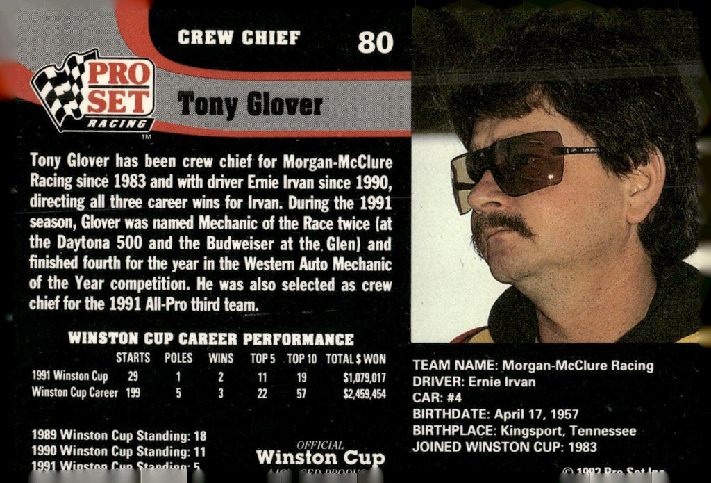 1992 Pro Set #80 Tony Glover