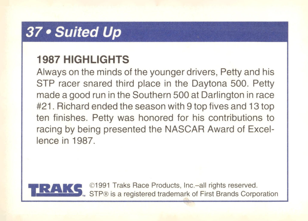 1991 Traks Richard Petty #37 Suited Up (1987 Highlights)