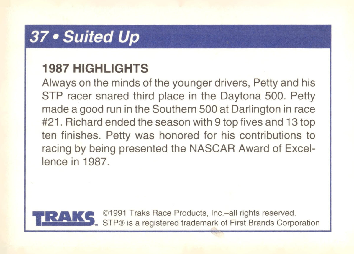 1991 Traks Richard Petty #37 Suited Up (1987 Highlights)
