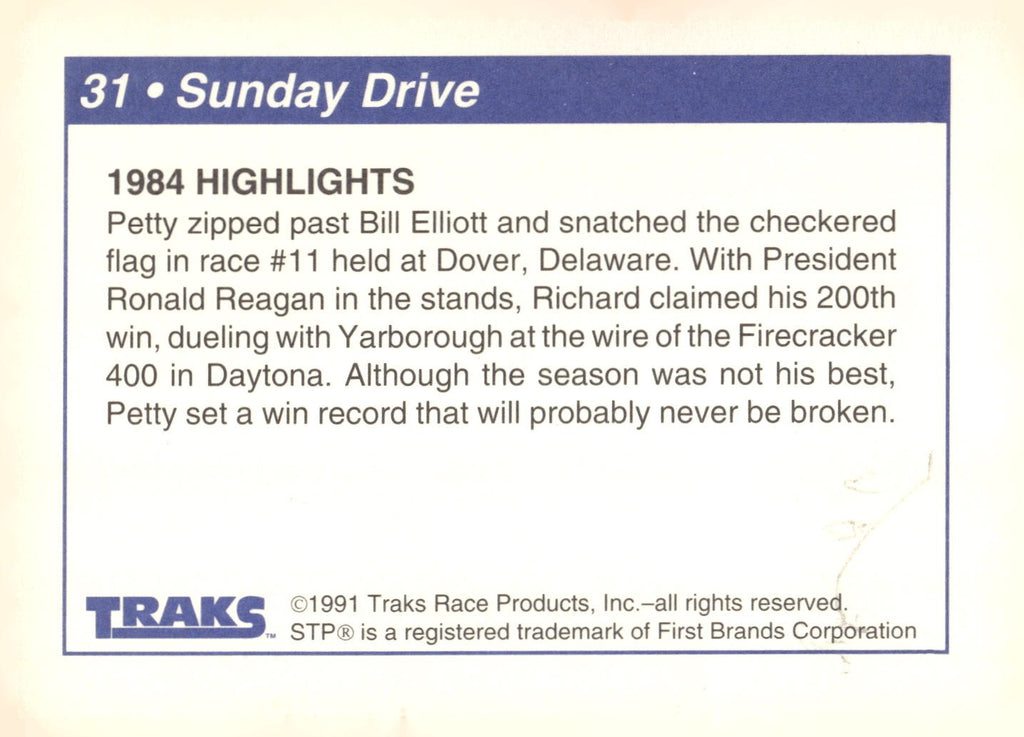 1991 Traks Richard Petty #31 Sunday Drive (1984 Highlights)