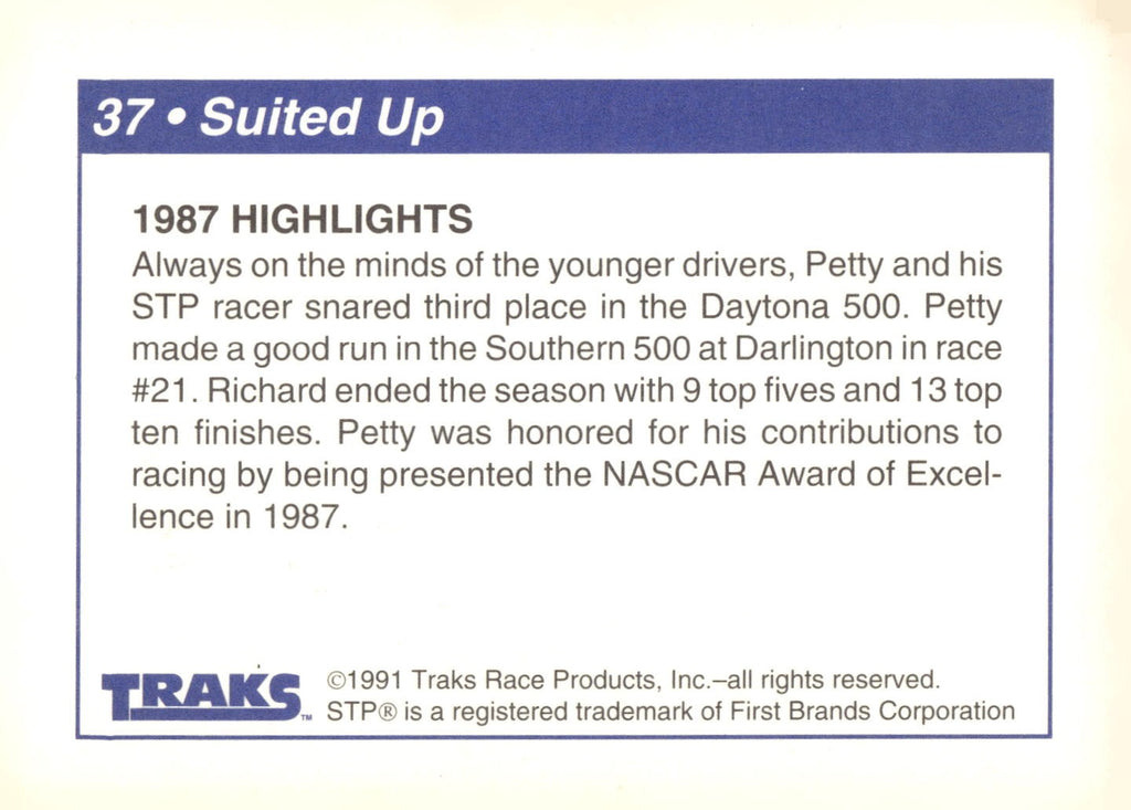 1991 Traks Richard Petty #37 Suited Up (1987 Highlights)