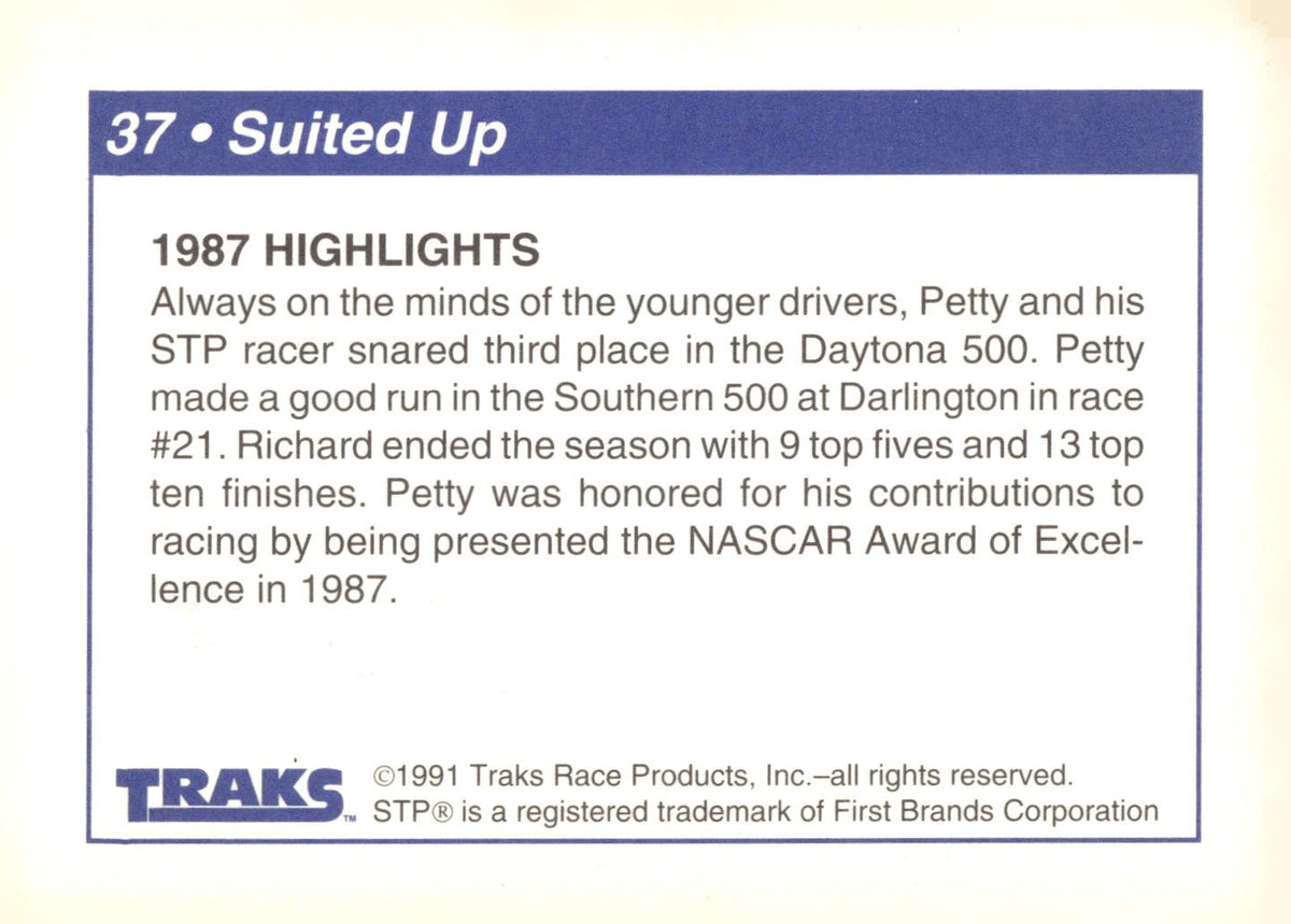 1991 Traks Richard Petty #37 Suited Up (1987 Highlights)