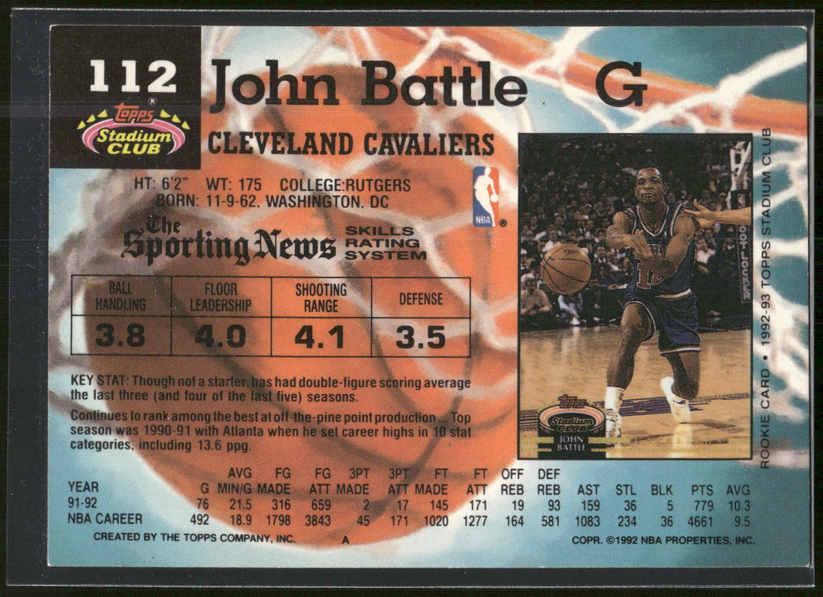 1992-93 Stadium Club #112 John Battle