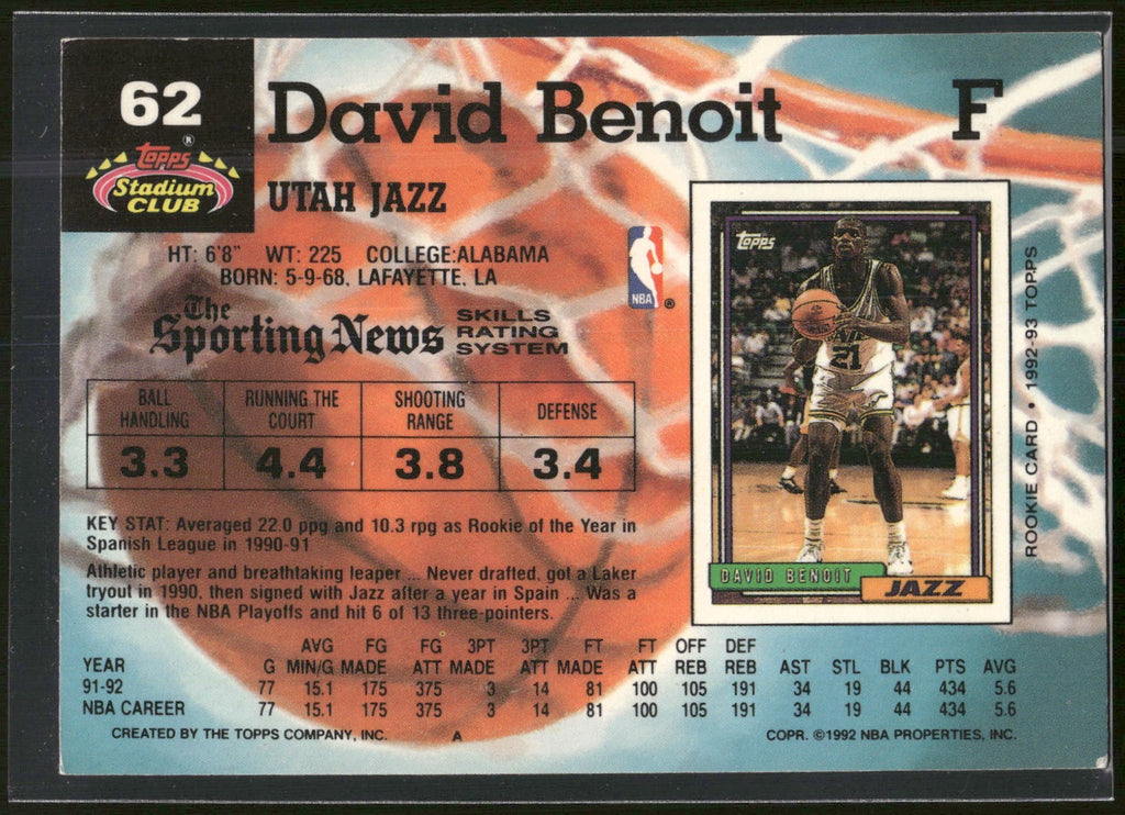 1992-93 Stadium Club #62 David Benoit