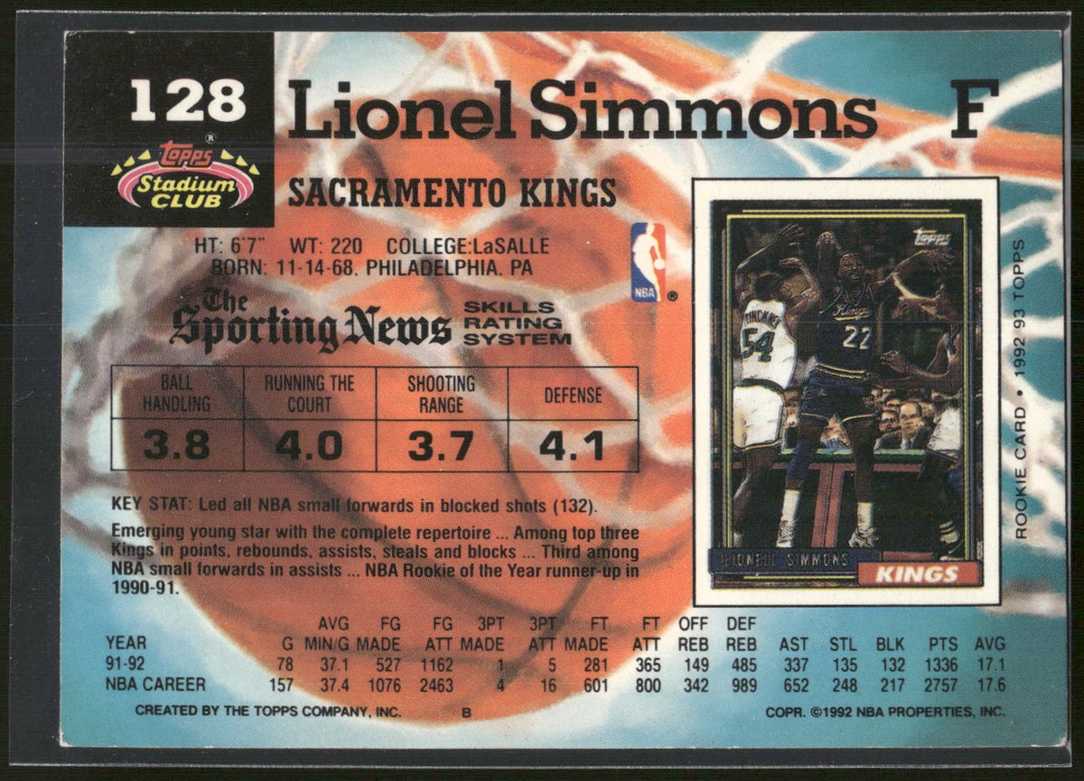 1992-93 Stadium Club #128 Lionel Simmons