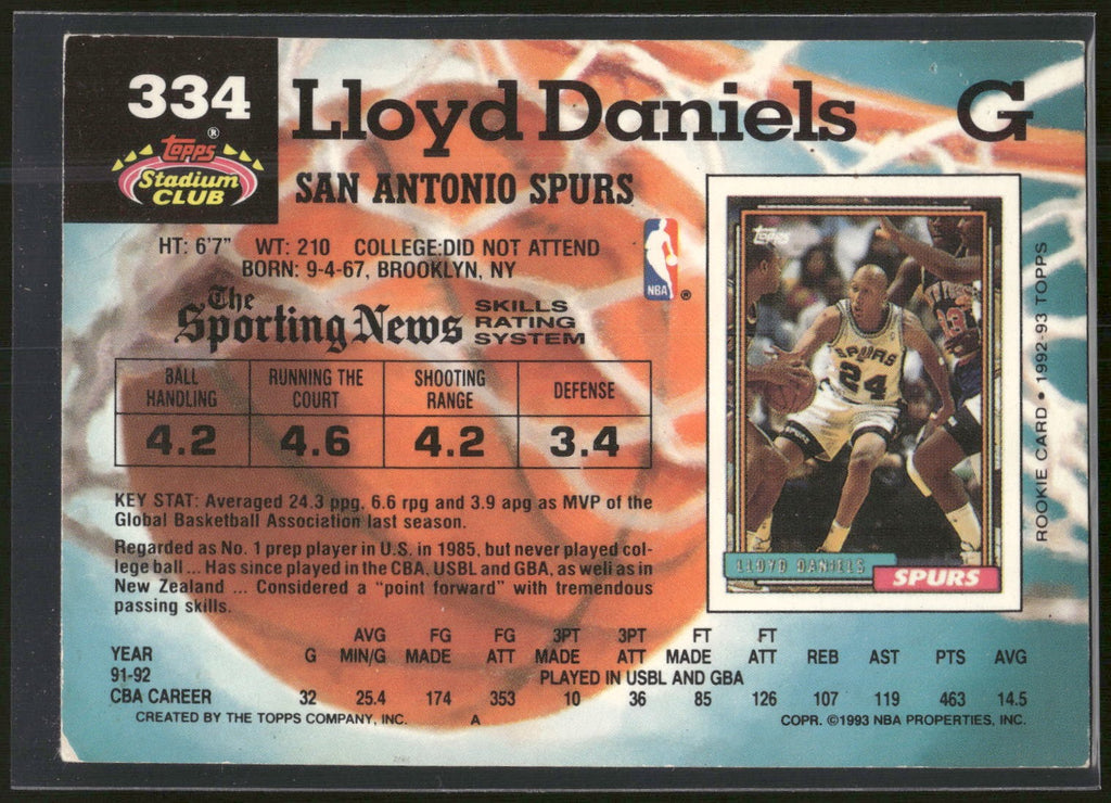1992-93 Stadium Club #334 Lloyd Daniels