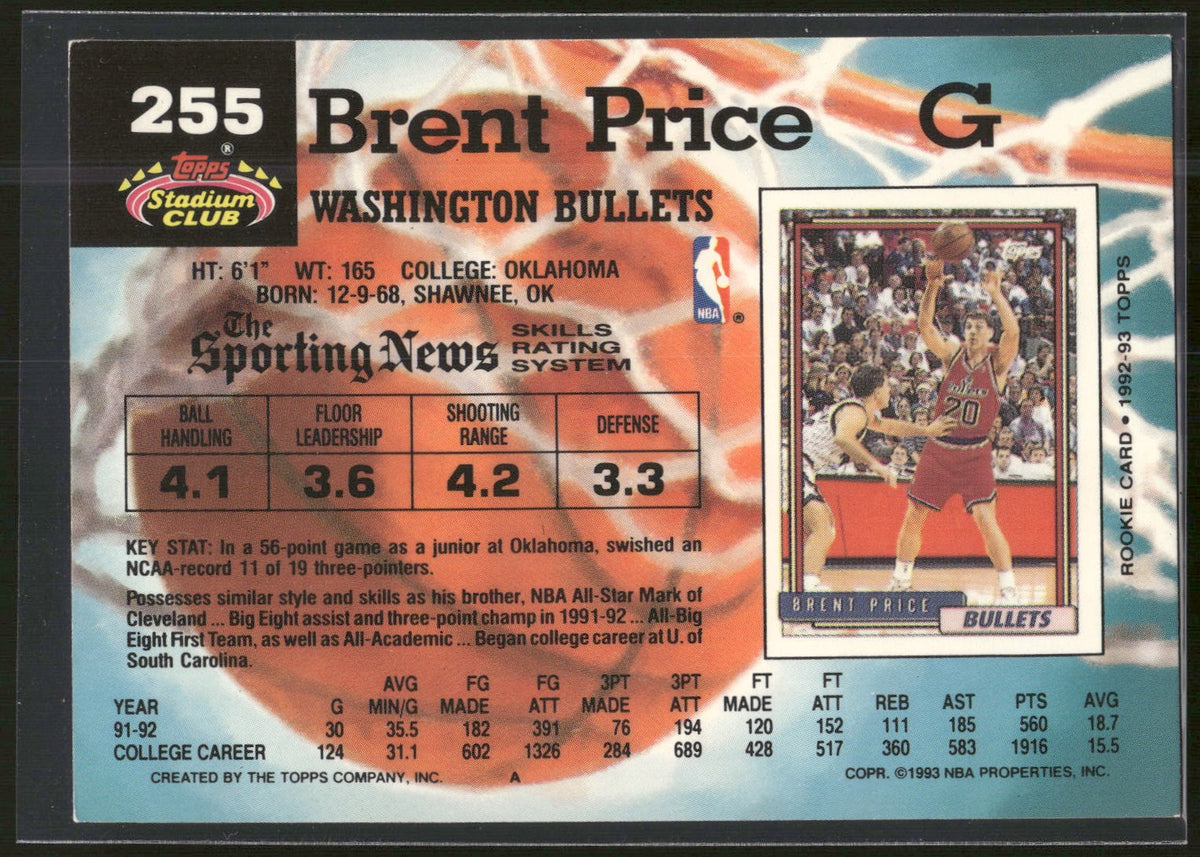 1992-93 Stadium Club #255 Brent Price