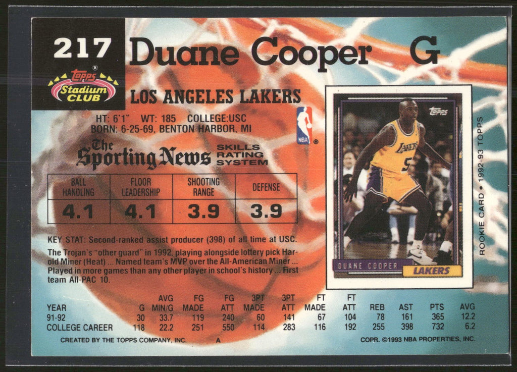 1992-93 Stadium Club #217 Duane Cooper