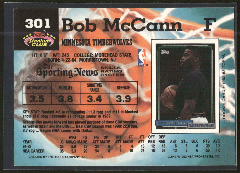 1992-93 Stadium Club #301 Bob McCann