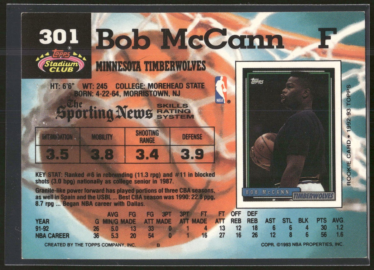1992-93 Stadium Club #301 Bob McCann