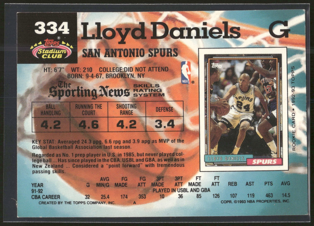1992-93 Stadium Club #334 Lloyd Daniels