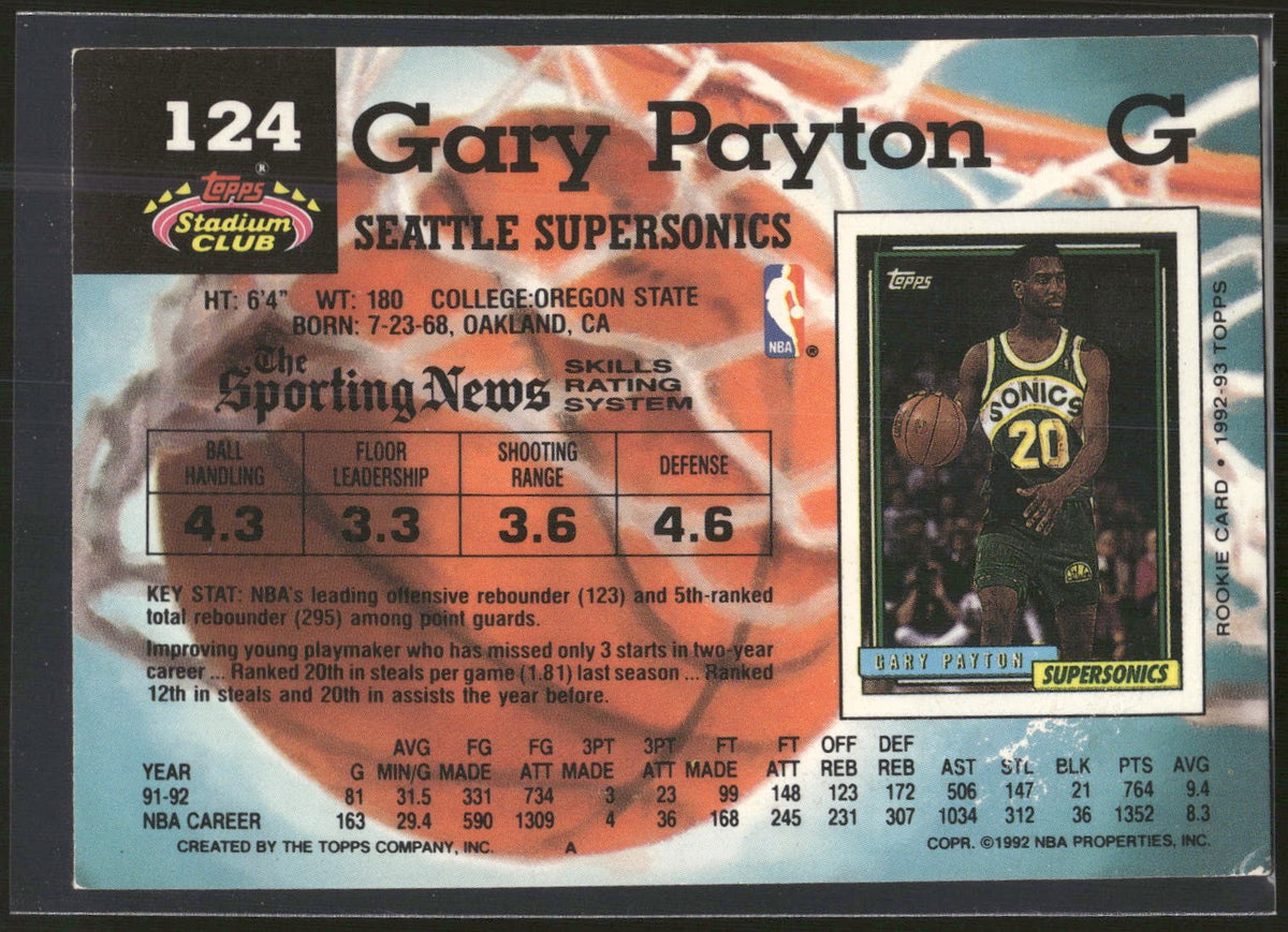 1992-93 Stadium Club #124 Gary Payton