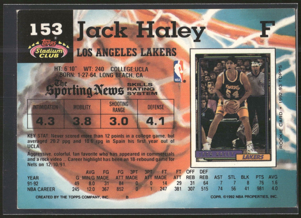 1992-93 Stadium Club #153 Jack Haley