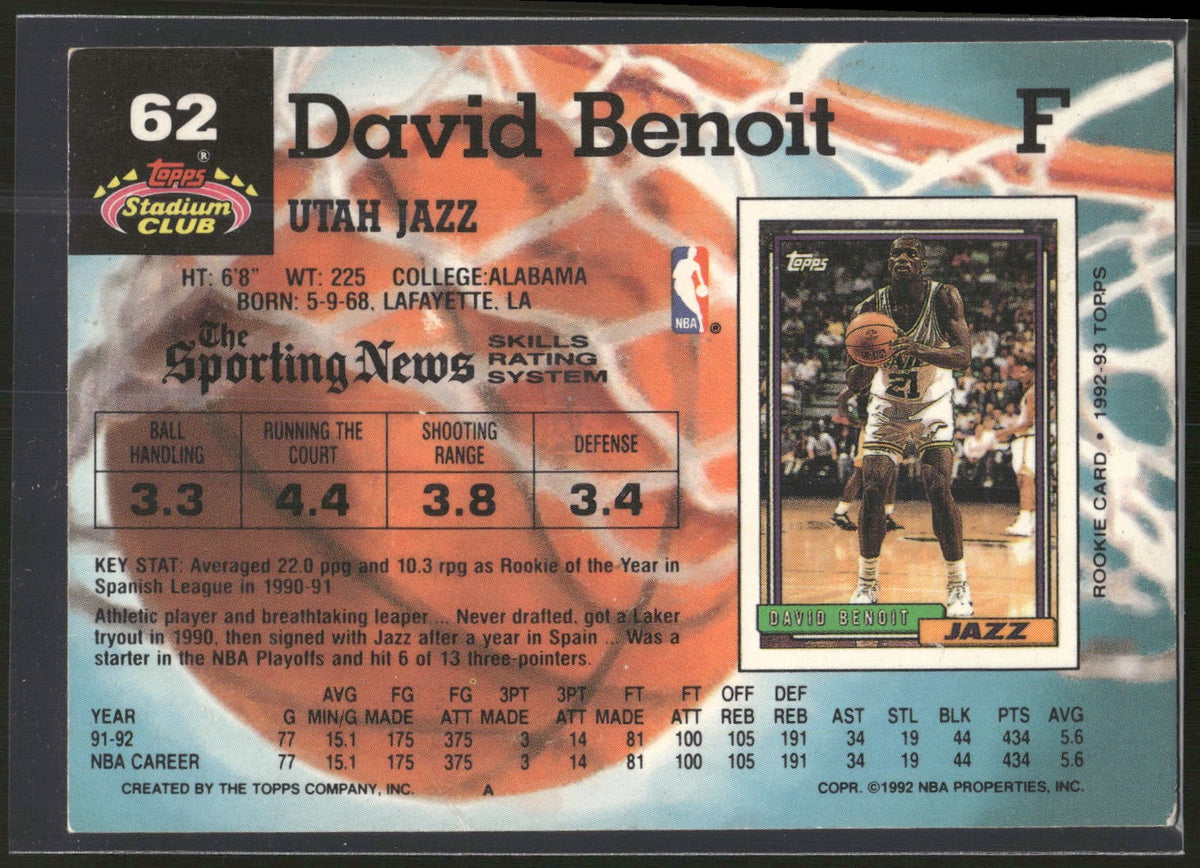 1992-93 Stadium Club #62 David Benoit