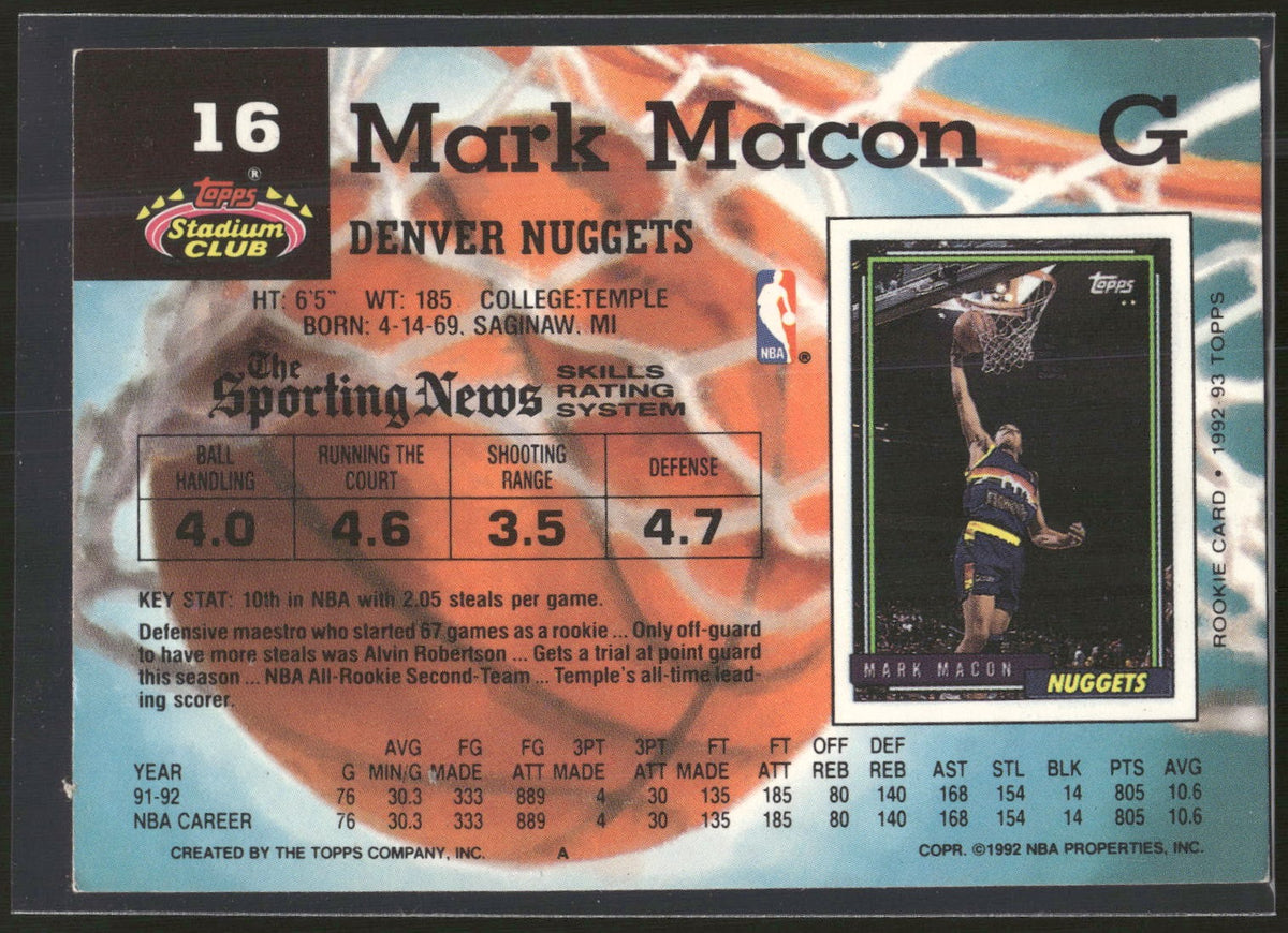 1992-93 Stadium Club #16 Mark Macon