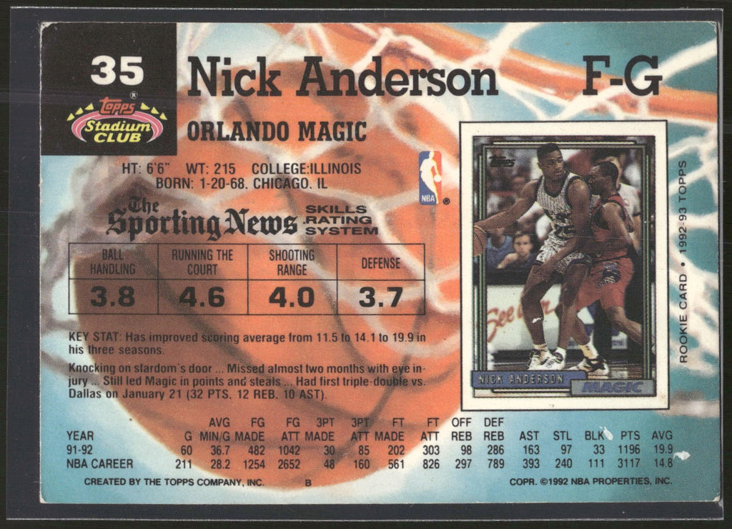 1992-93 Stadium Club #35 Nick Anderson