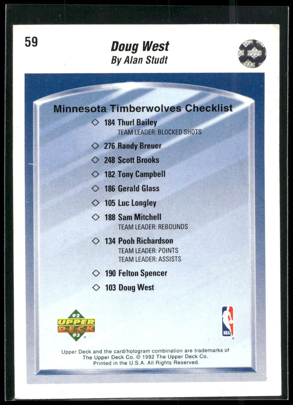1992-93 Upper Deck #59 Doug West