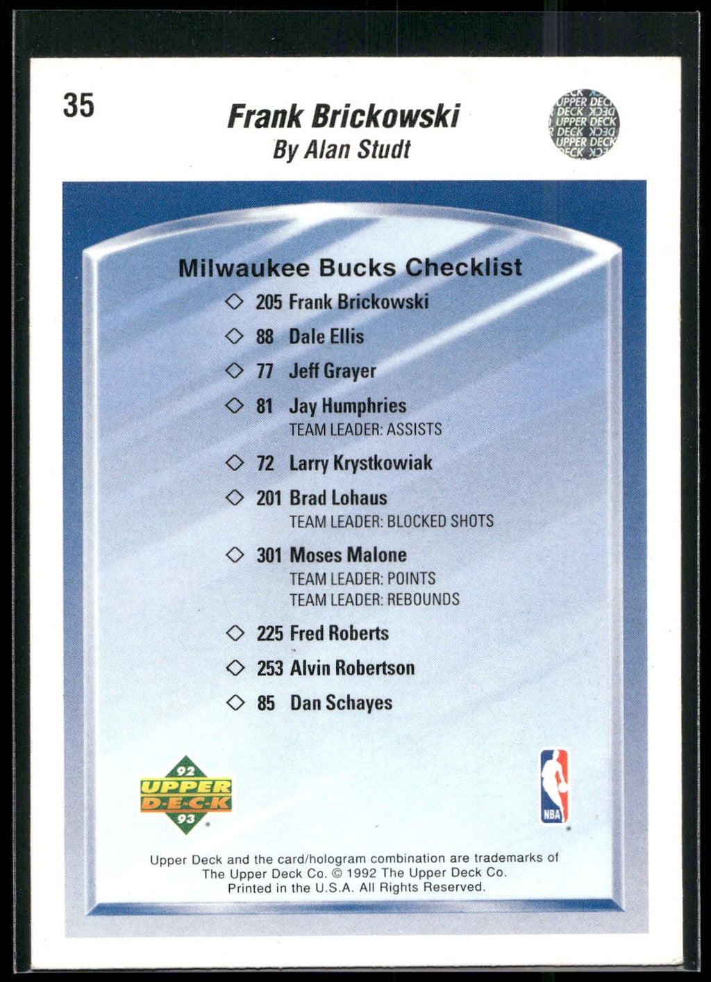 1992-93 Upper Deck #35b Frank Brickowski