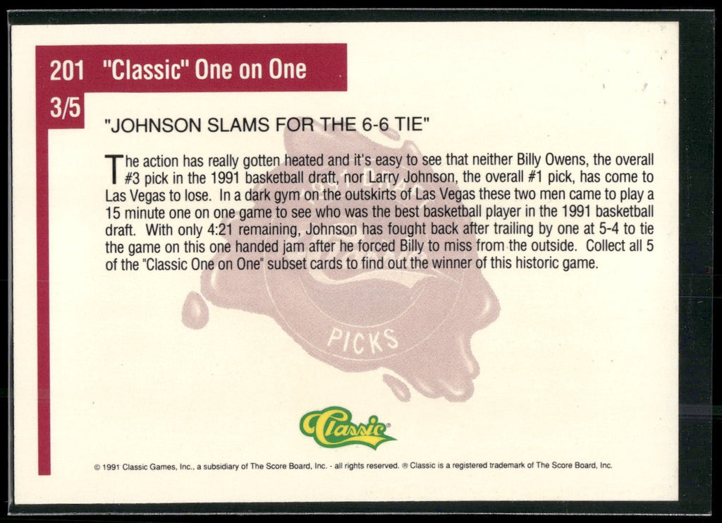 1991 Classic Four Sport #201 "Johnson slams for 6-6" French