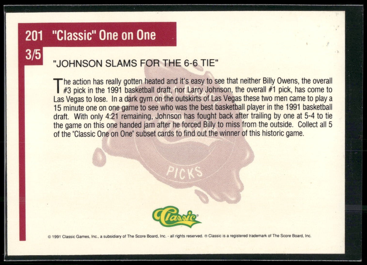 1991 Classic Four Sport #201 "Johnson slams for 6-6" French