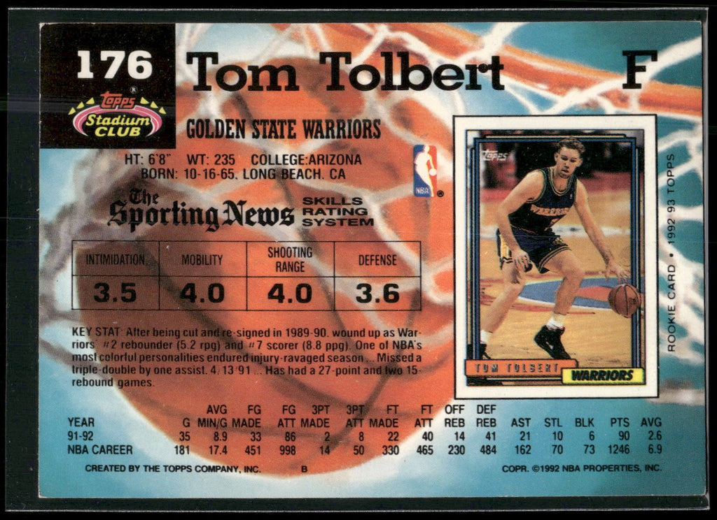 1992-93 Stadium Club #176 Tom Tolbert
