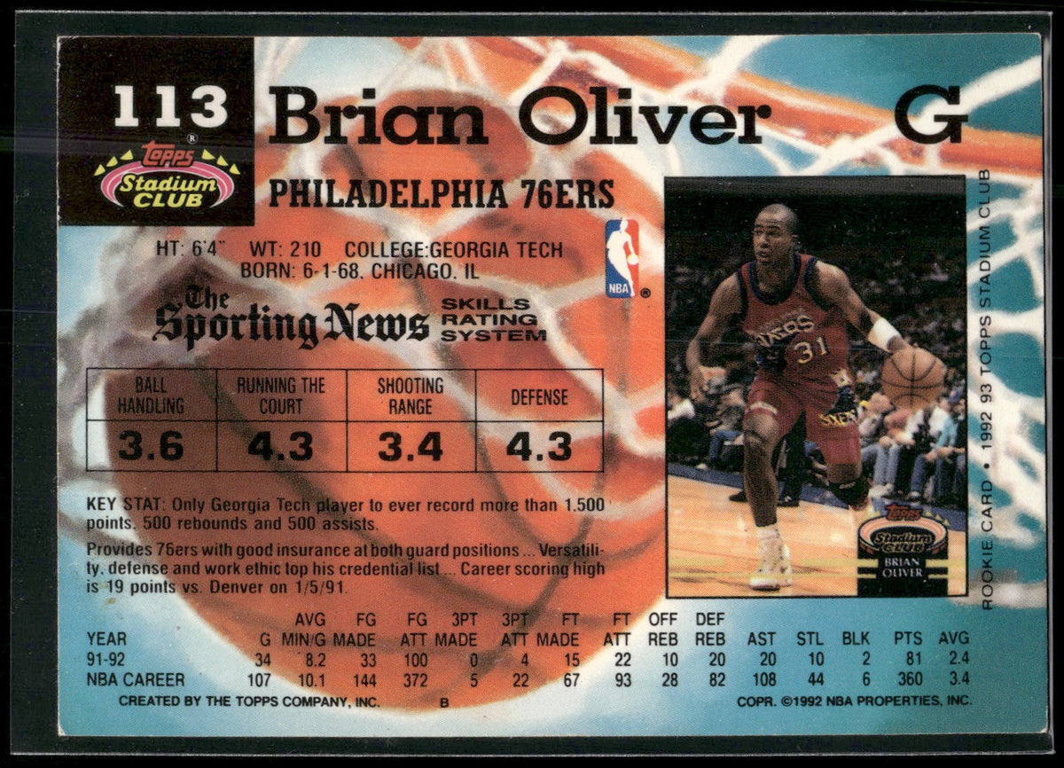 1992-93 Stadium Club #113 Brian Oliver