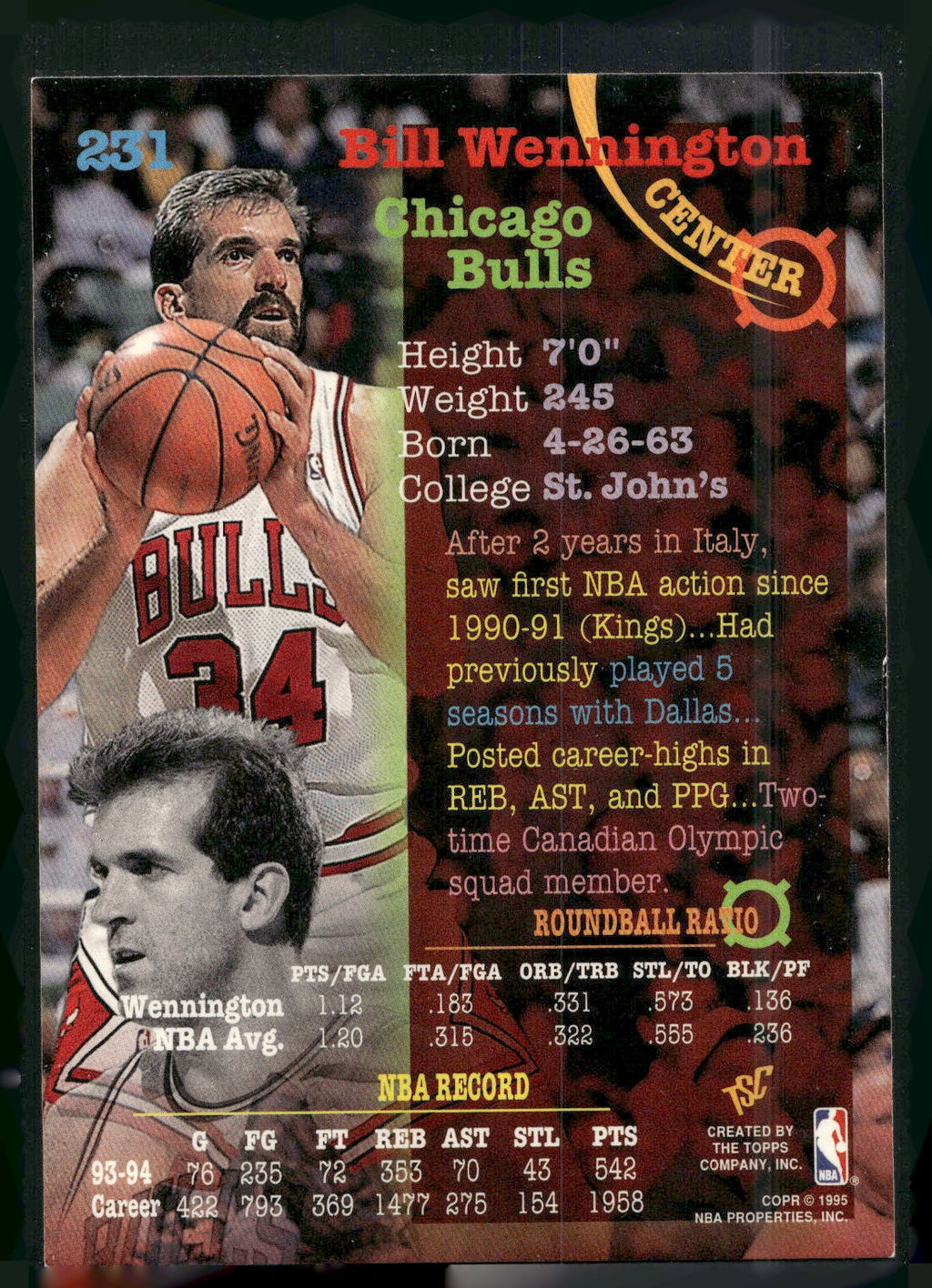1994-95 Stadium Club #231 Bill Wennington