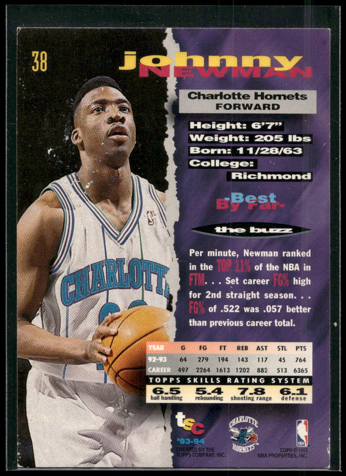 1993-94 Stadium Club #38 Johnny Newman