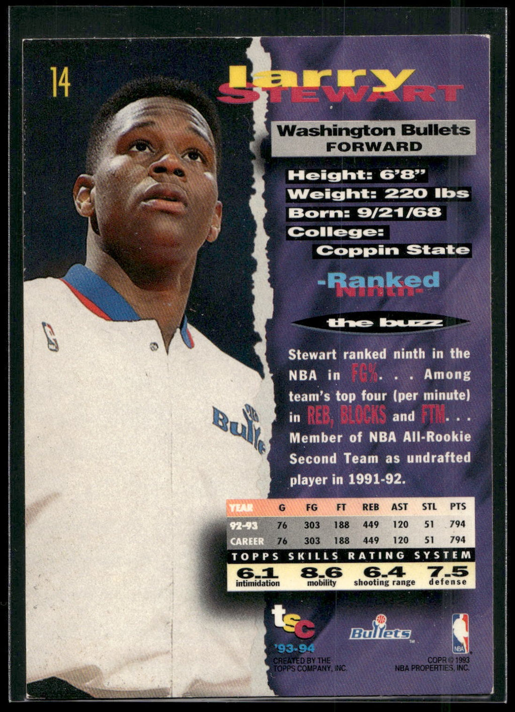 1993-94 Stadium Club #14 Larry Stewart