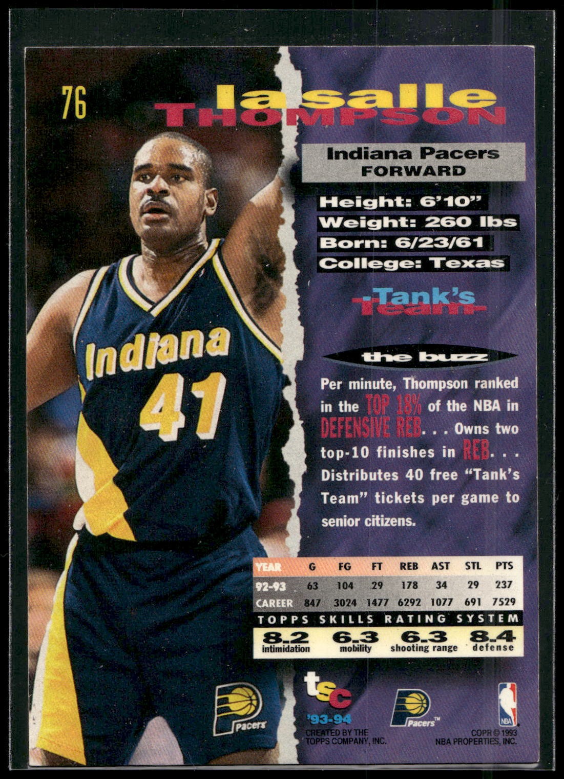1993-94 Stadium Club #76 LaSalle Thompson