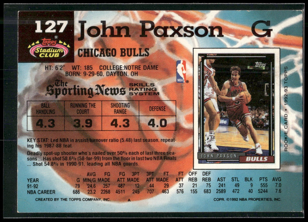 1992-93 Stadium Club #127 John Paxson