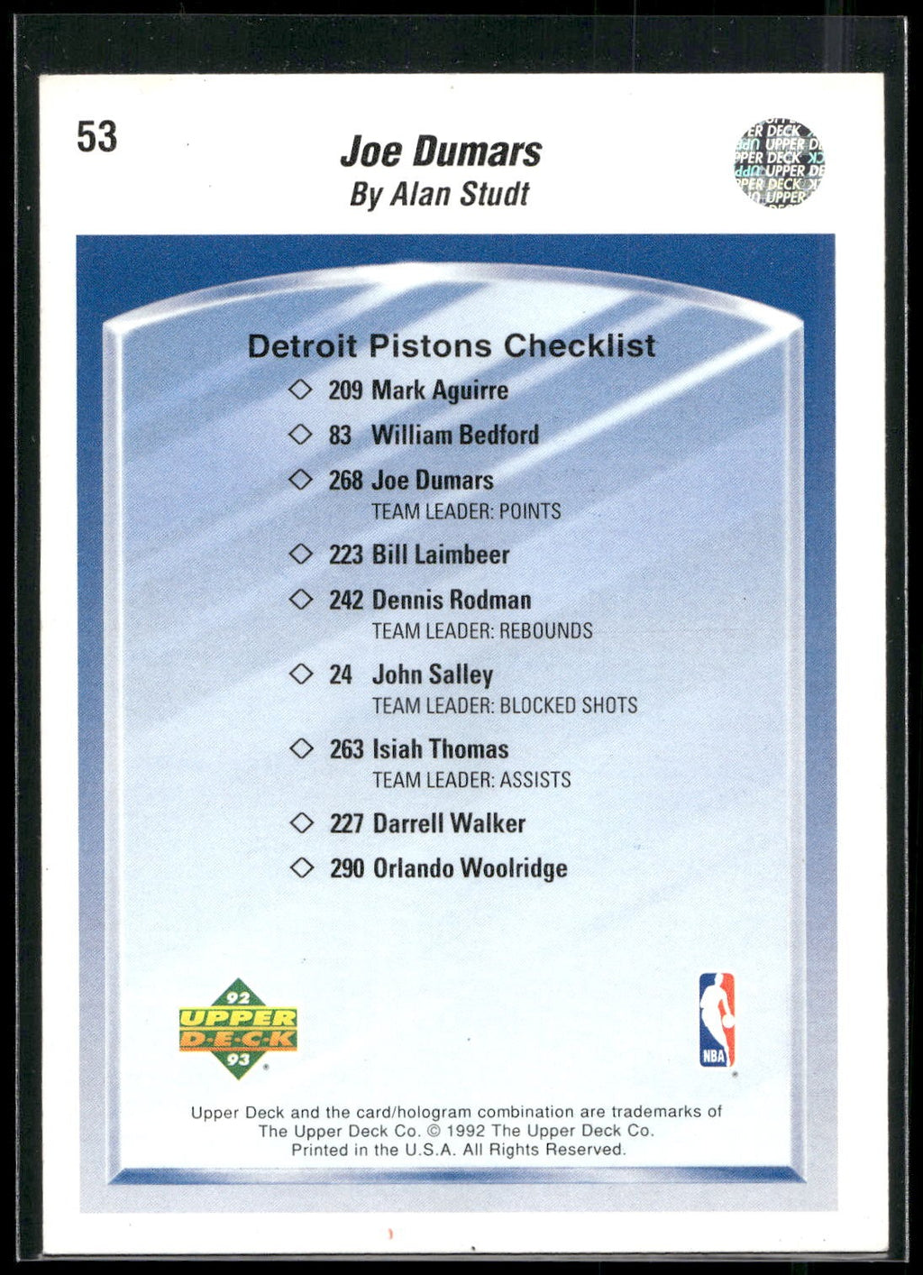 1992-93 Upper Deck #53 Joe Dumars