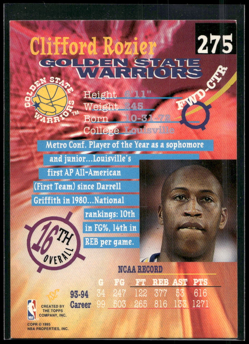1994-95 Stadium Club #275 Clifford Rozier