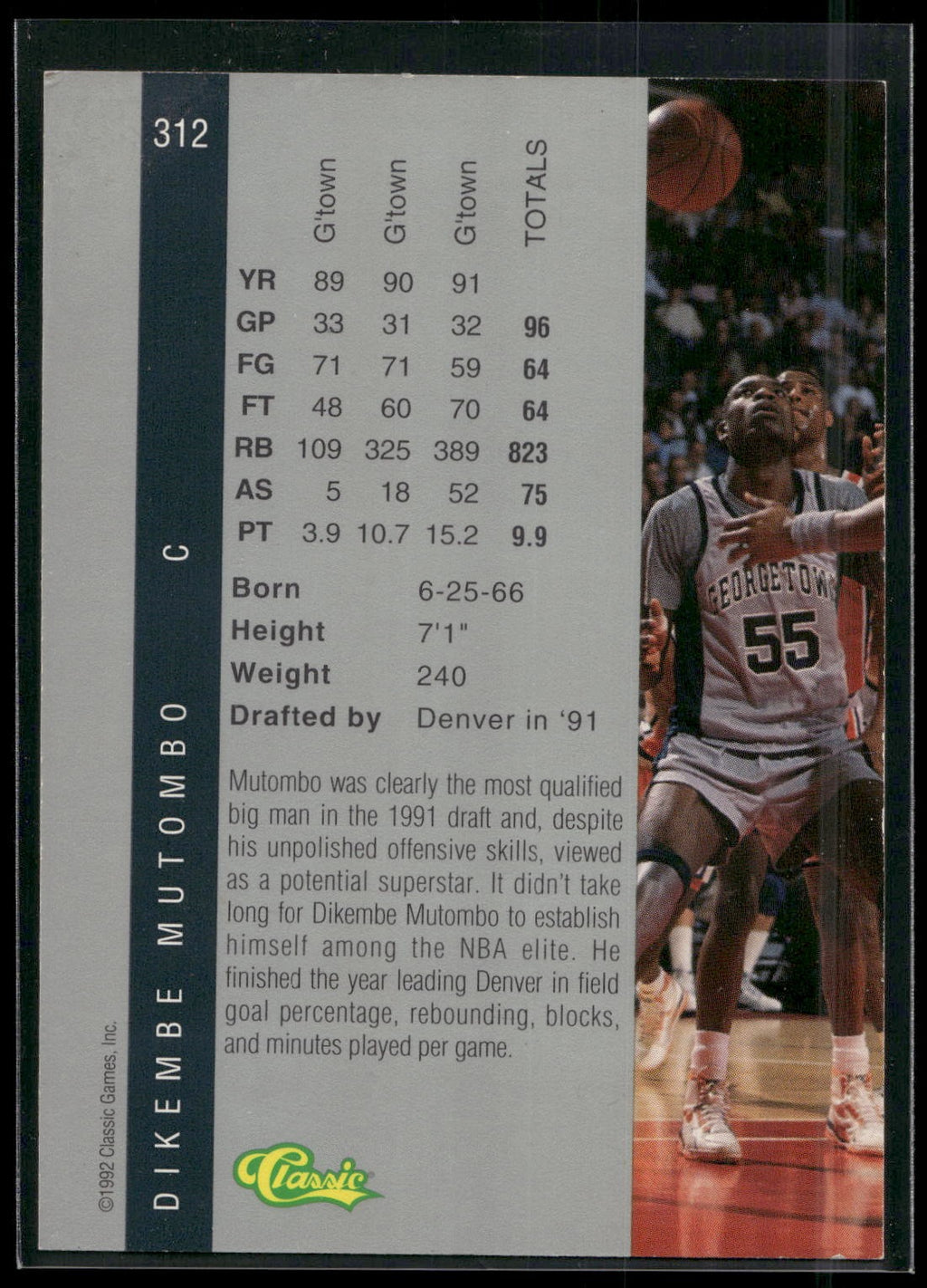 1992 Classic Four Sport #312 Dikembe Mutombo