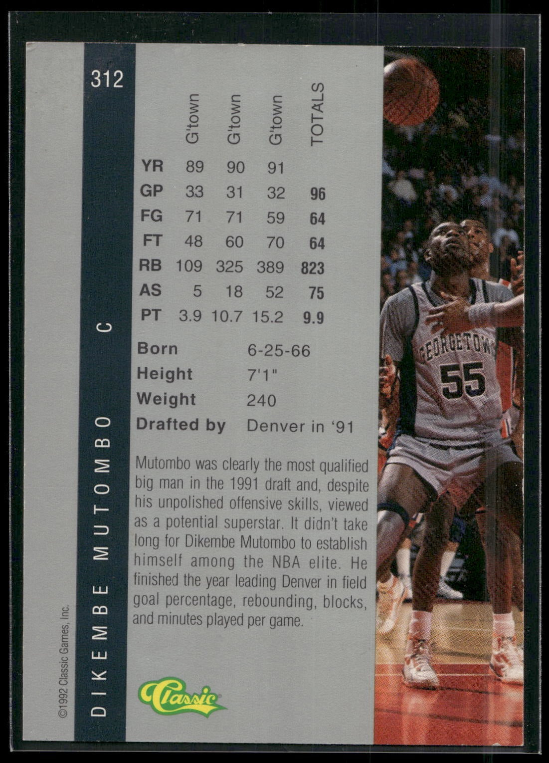 1992 Classic Four Sport #312 Dikembe Mutombo