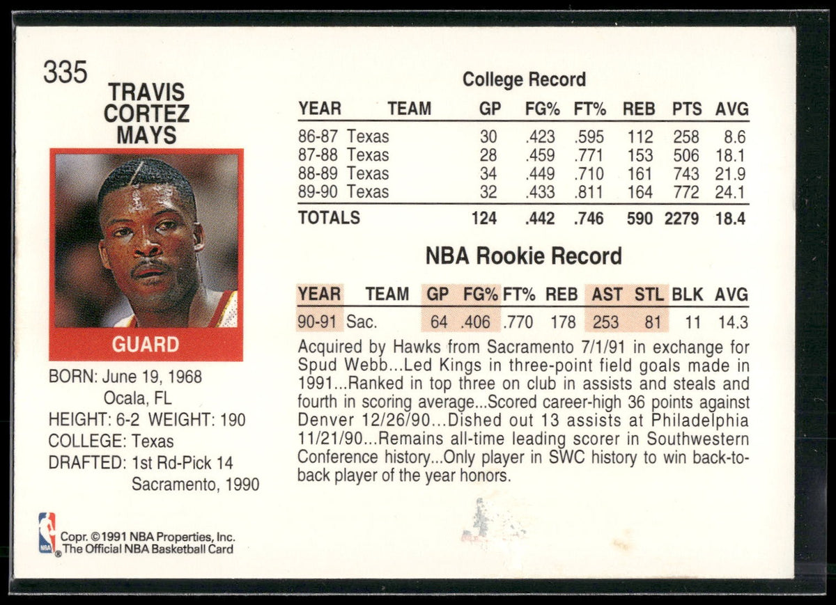1991-92 Hoops #335 Travis Mays