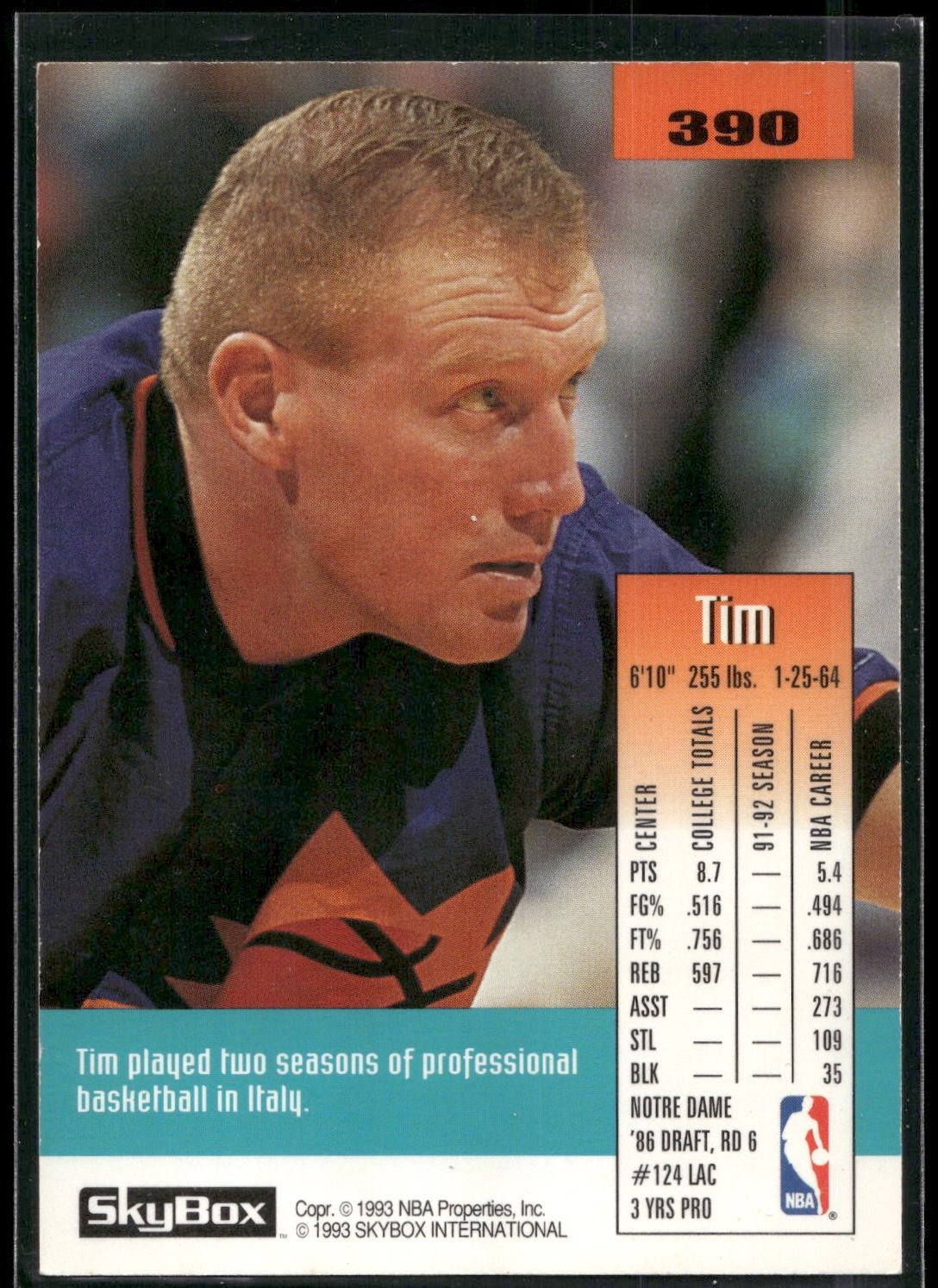1992-93 SkyBox #390 Tim Kempton