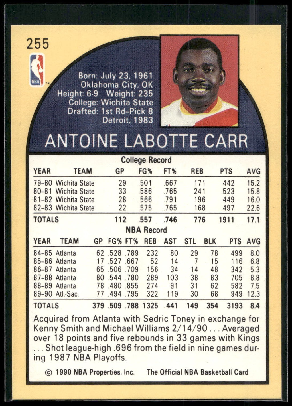 1990-91 Hoops #255 Antoine Carr
