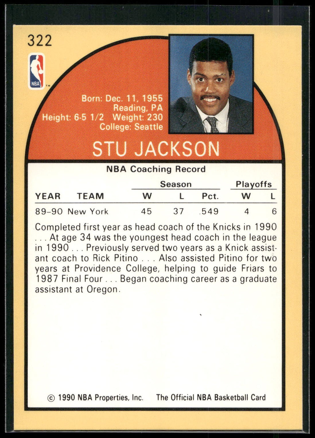 1990-91 Hoops #322 Stu Jackson