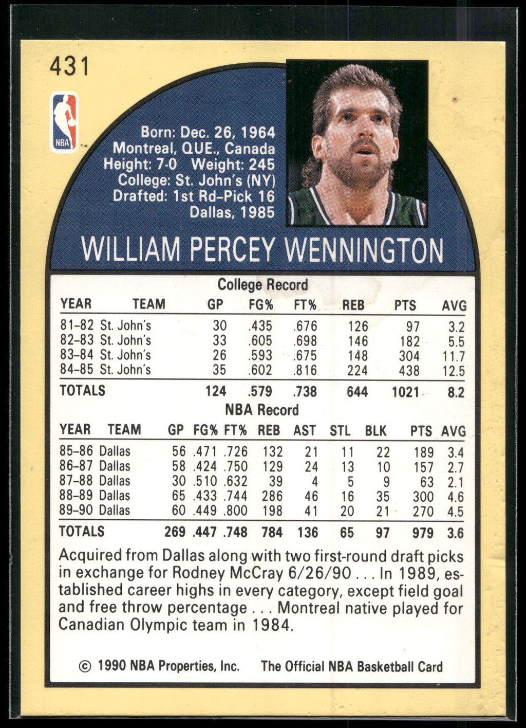 1990-91 Hoops #431 Bill Wennington