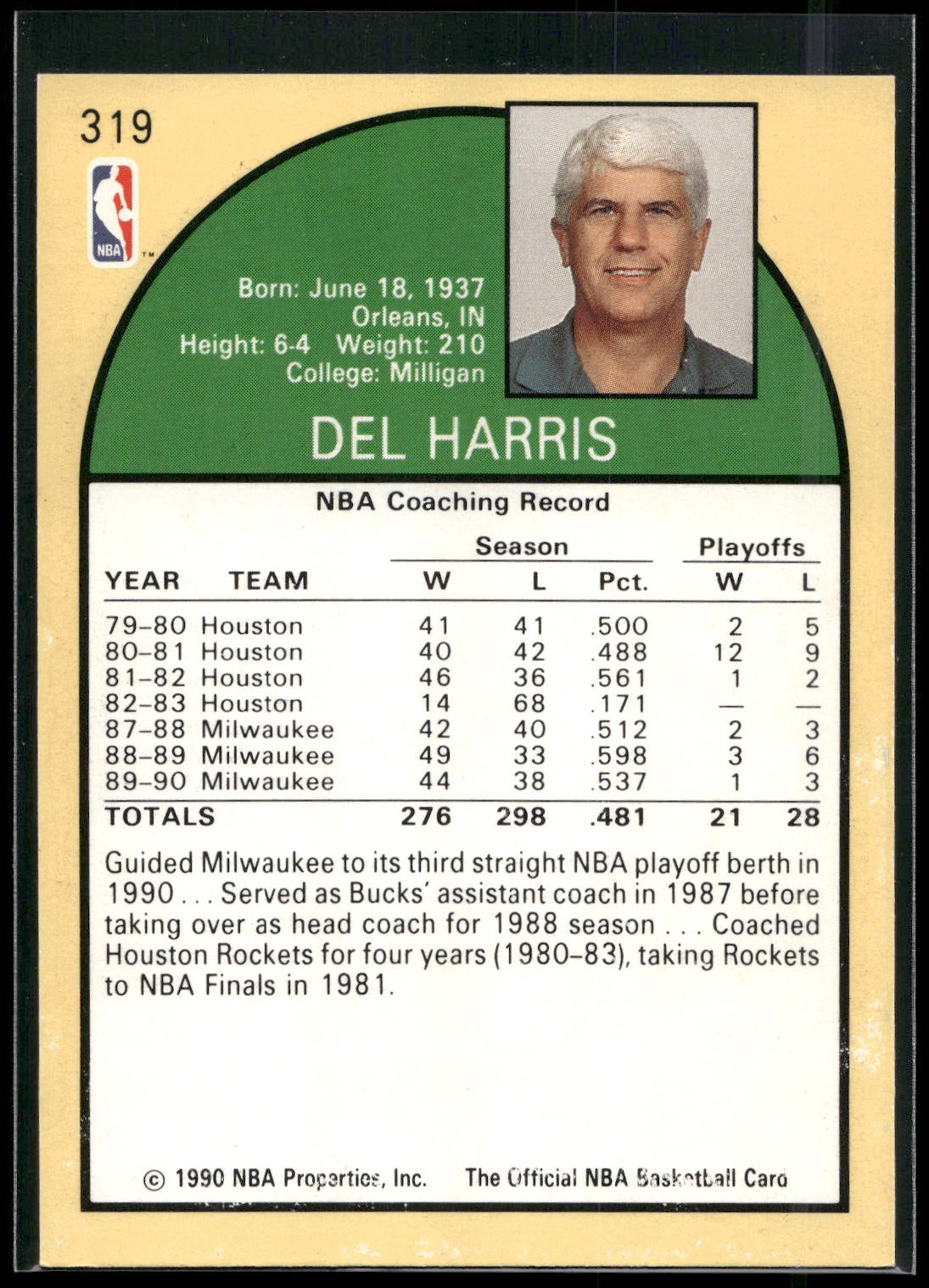 1990-91 Hoops #319 Del Harris
