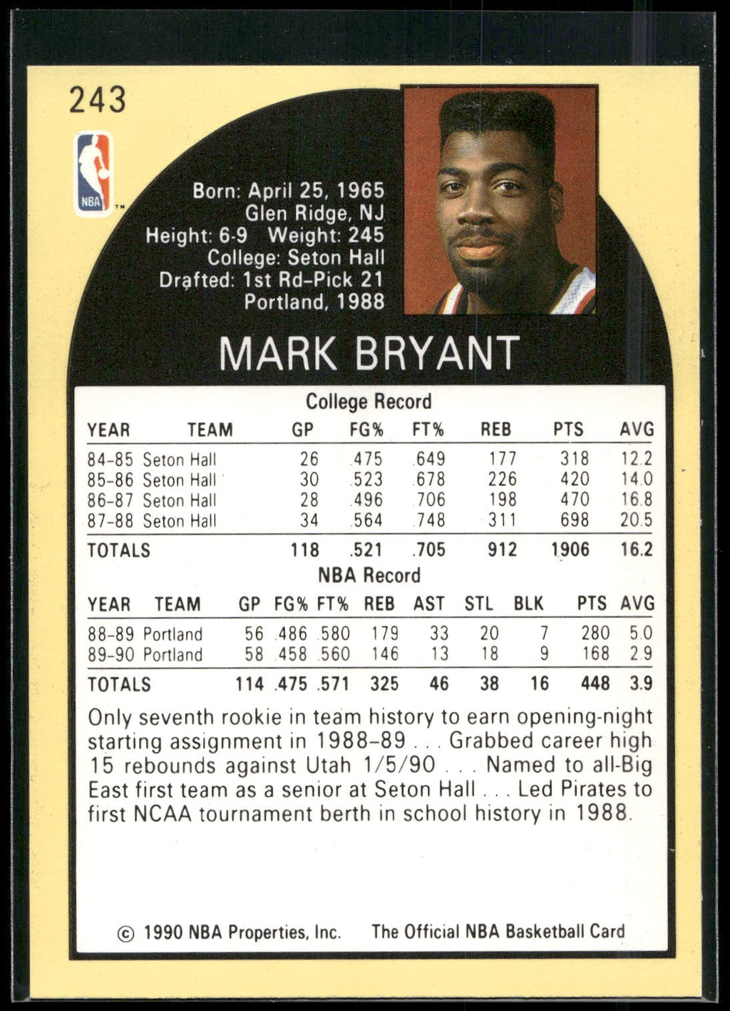 1990-91 Hoops #243 Mark Bryant