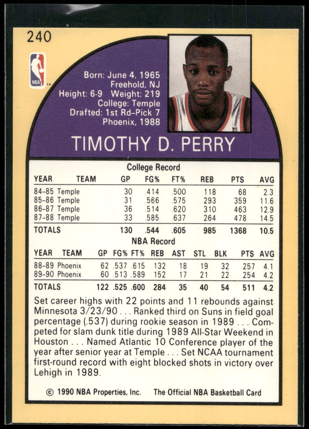 1990-91 Hoops #240 Tim Perry