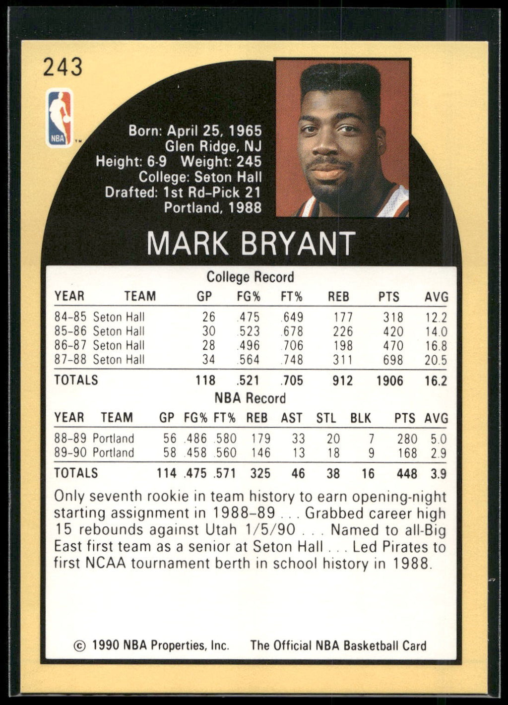 1990-91 Hoops #243 Mark Bryant