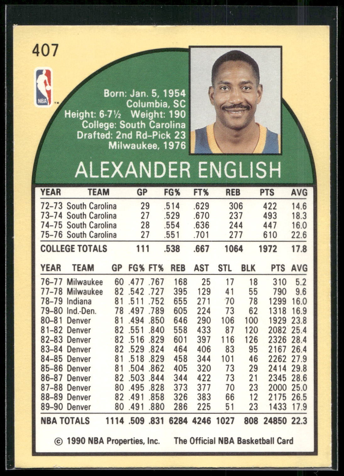1990-91 Hoops #407 Alex English