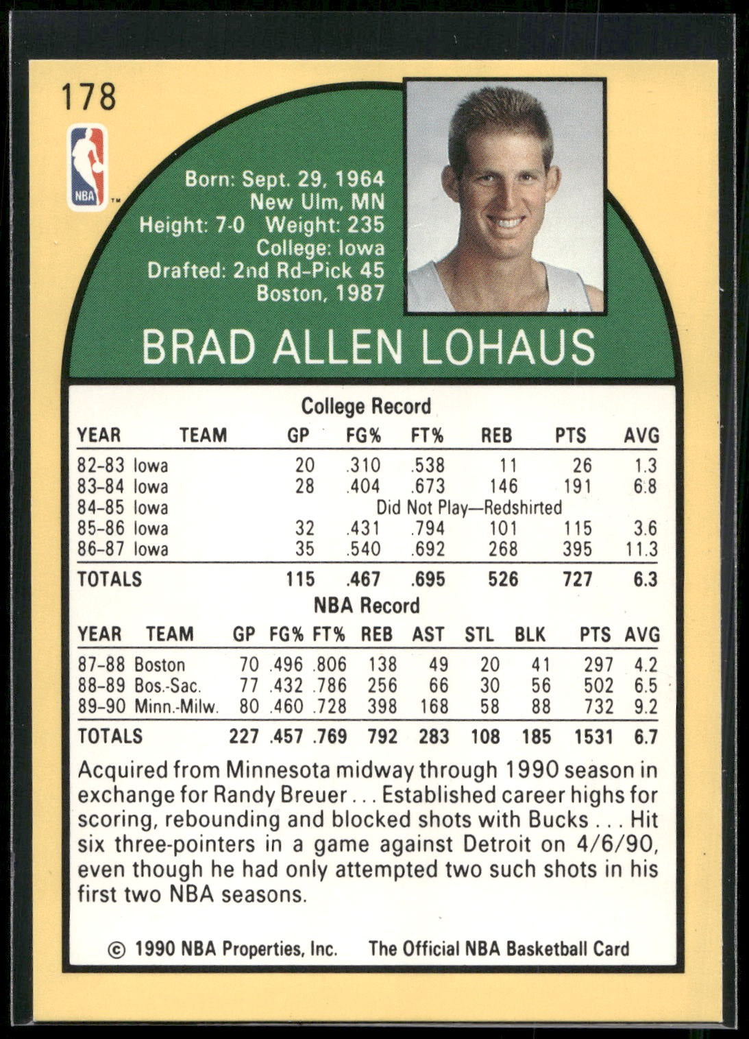 1990-91 Hoops #178 Brad Lohaus