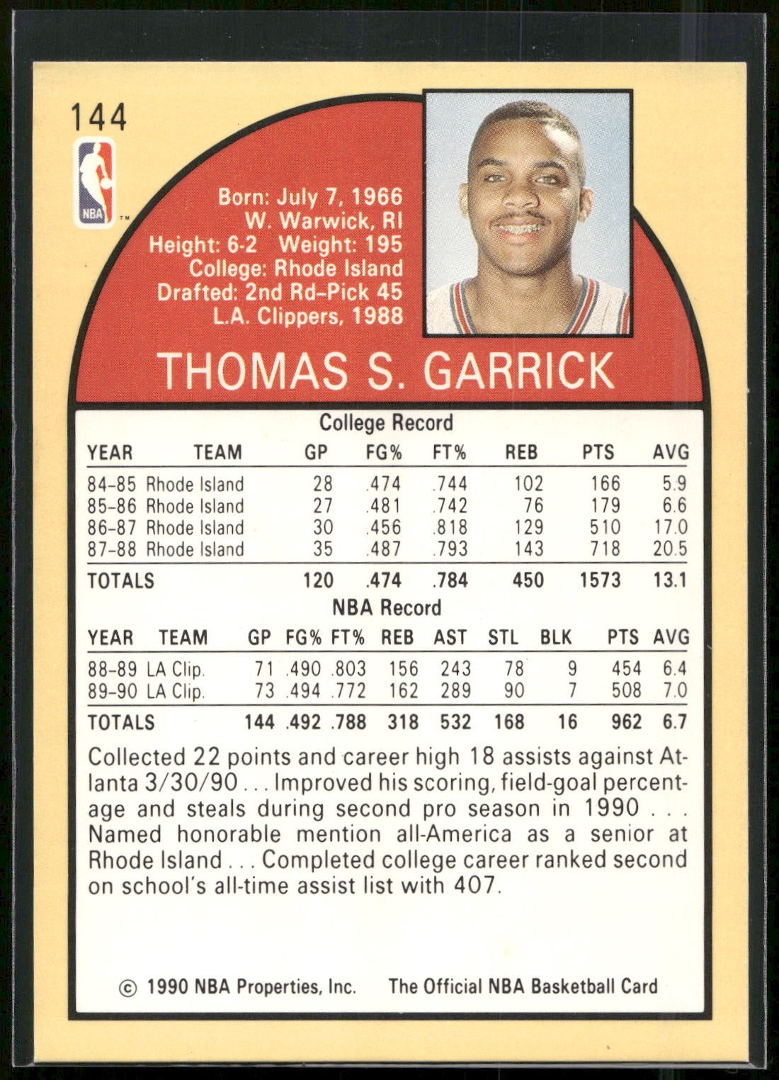1990-91 Hoops #144 Tom Garrick